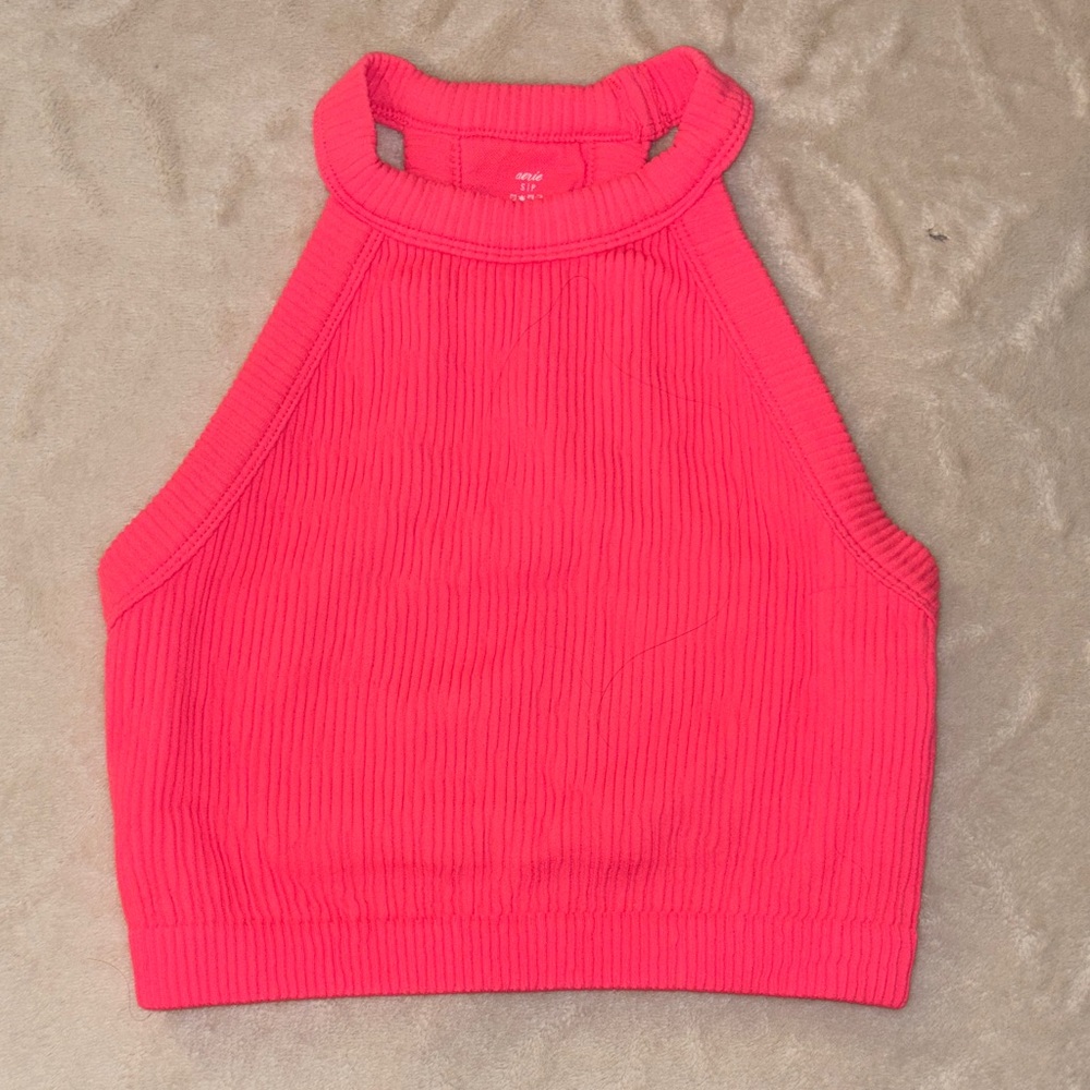 Aerie Vibrant Pink Ribbed Halter Tank Top. NEVER WORN.